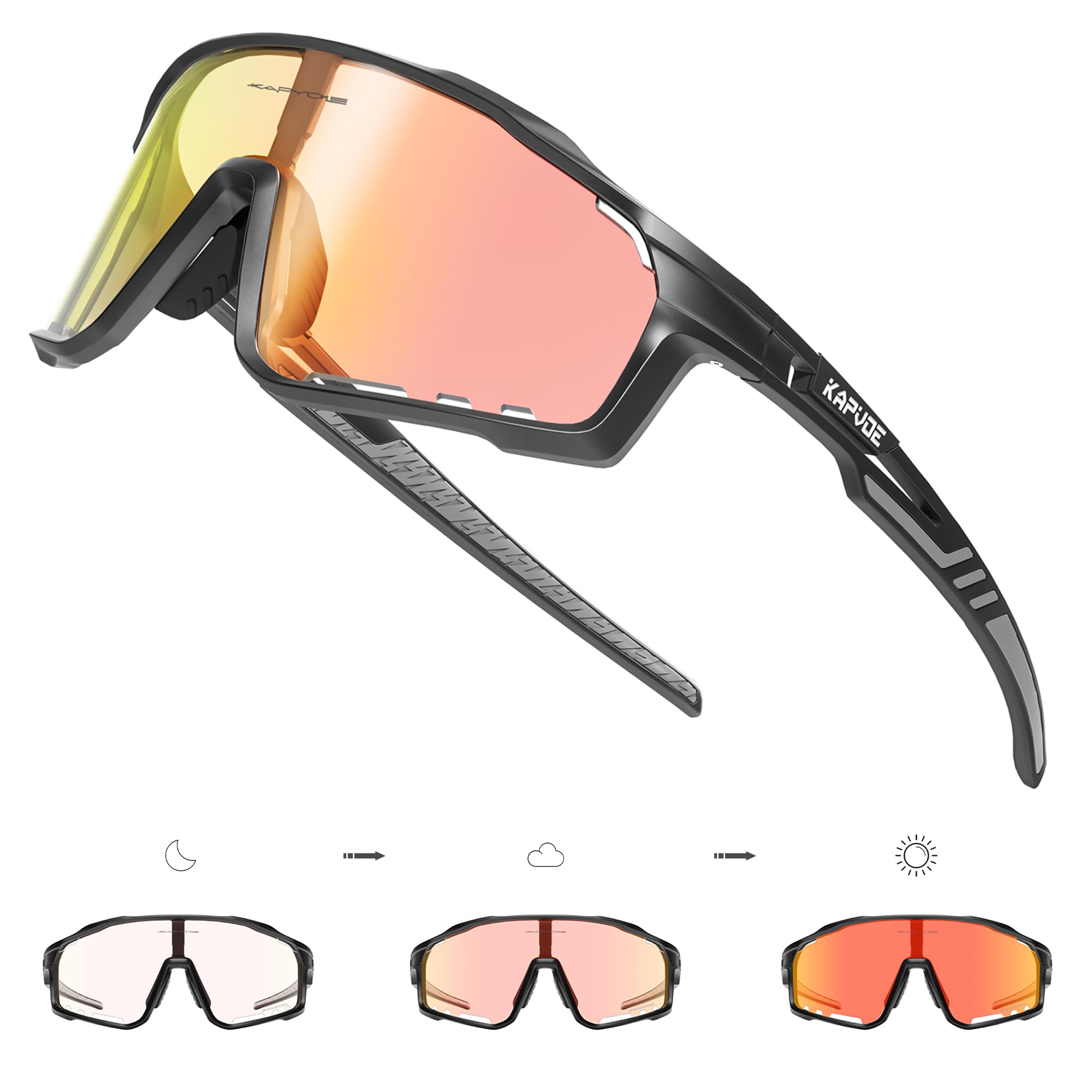 KAPVOE Gafas de Ciclismo Fotocromáticas con TR90 Mujeres Hombres Gafas de Sol Deportivas Mujeres Hombres Running
