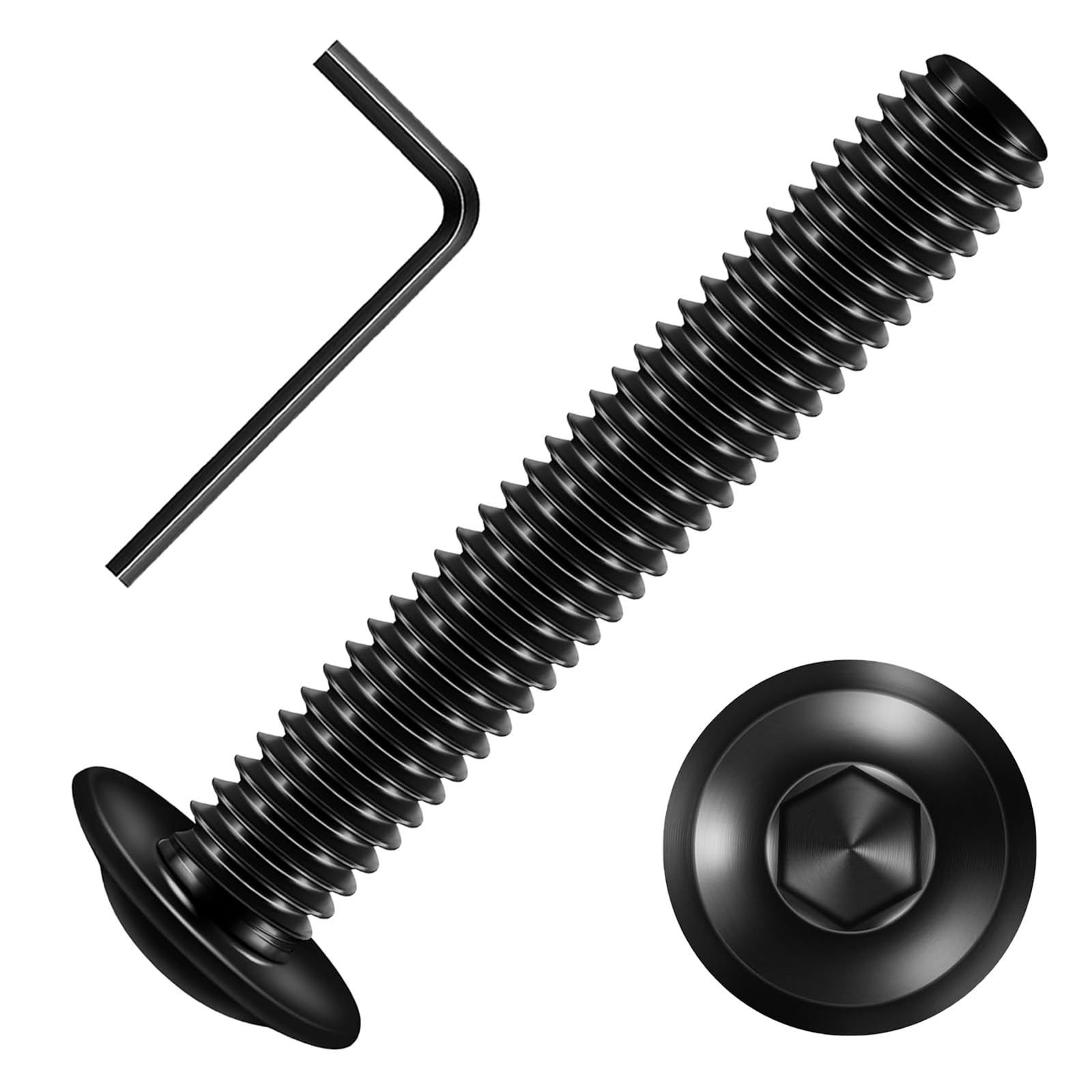 Valorada M6 Bolts, M6 x 35mm Flanged Button Head Screws Allen Socket Bolts Stainless Steel 304 Black Finish with Hex Spanner Pack of 20