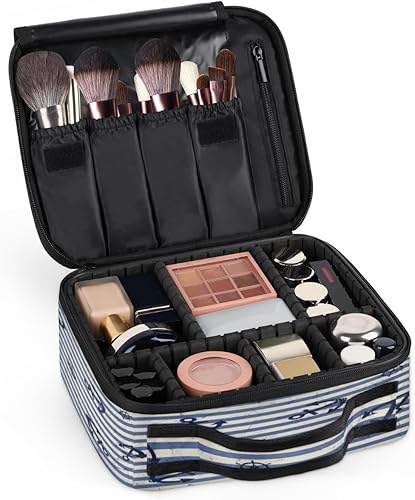 Miniatura 7 de KOBLEN Bolsa de maquillaje de viaje para mujer, grande, cuadrada, portátil, profesional, de tren de coqueta, estuche de cosméticos con asa de