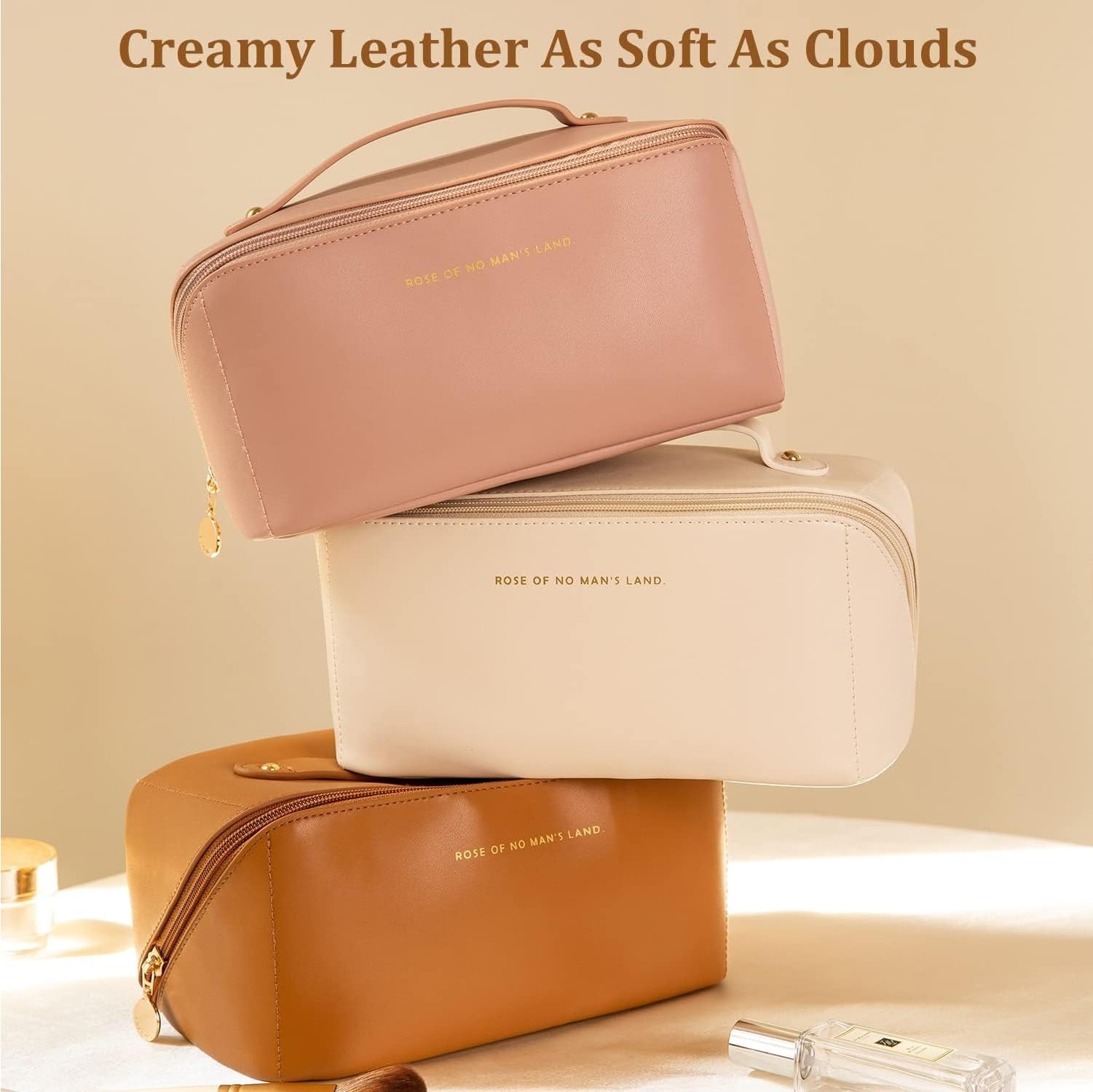 JD FRESH Wide Opening Leather Makeup Organizer Bag/Large Capacity Cosmetic Pouch with Partition & Carry Strap/Portable Toiletry & Vanity Bag for Women/Travel Makeup Bag(Black) - Image 8 thumbnail