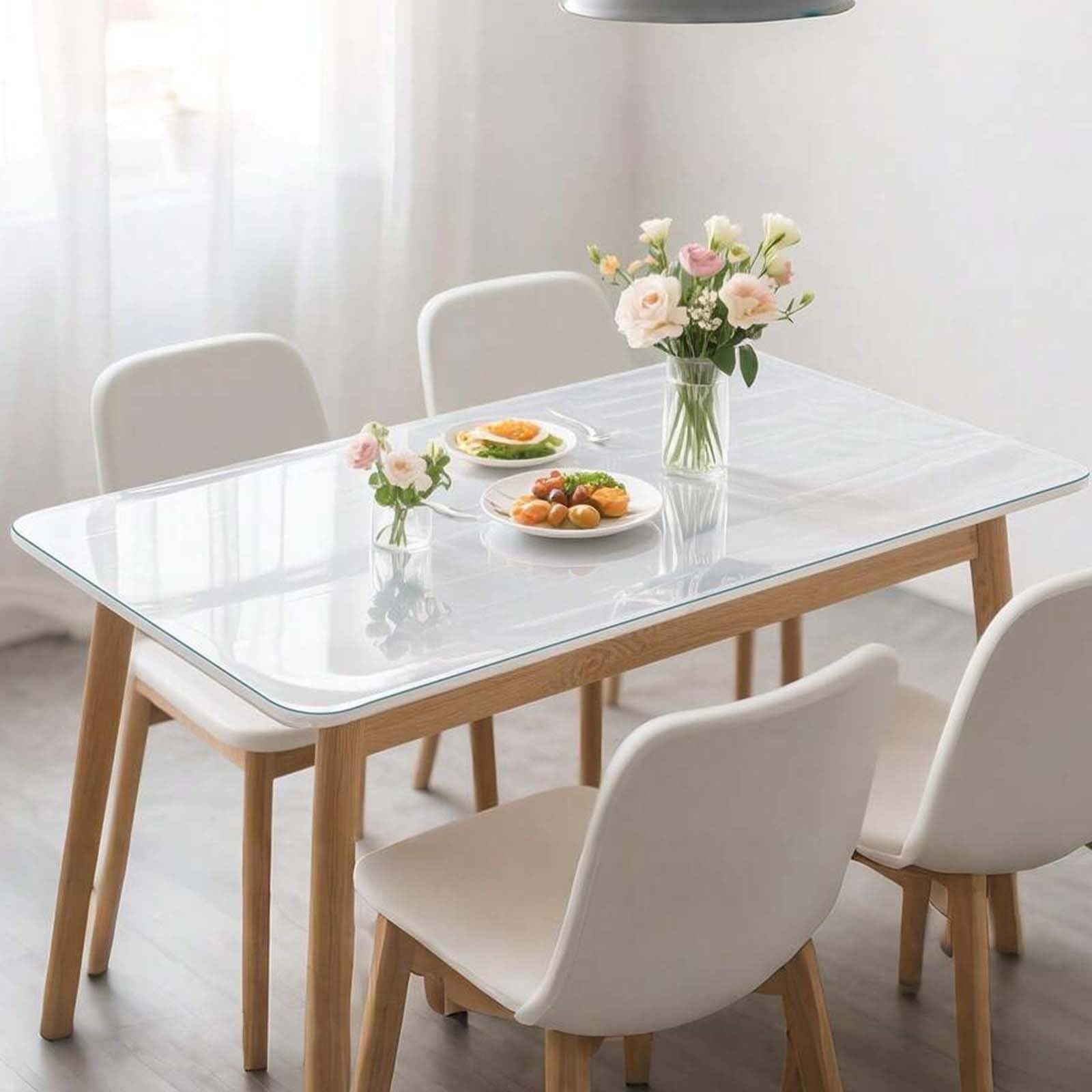 1.5mm Clear Table Cover Protector Plastic Desk Mat Pad Kitchen Table Cover Protector Table Protector Mat Wipeable Waterproof PVC Protector Kitchen Table TOP Cover(140cm x 240cm)
