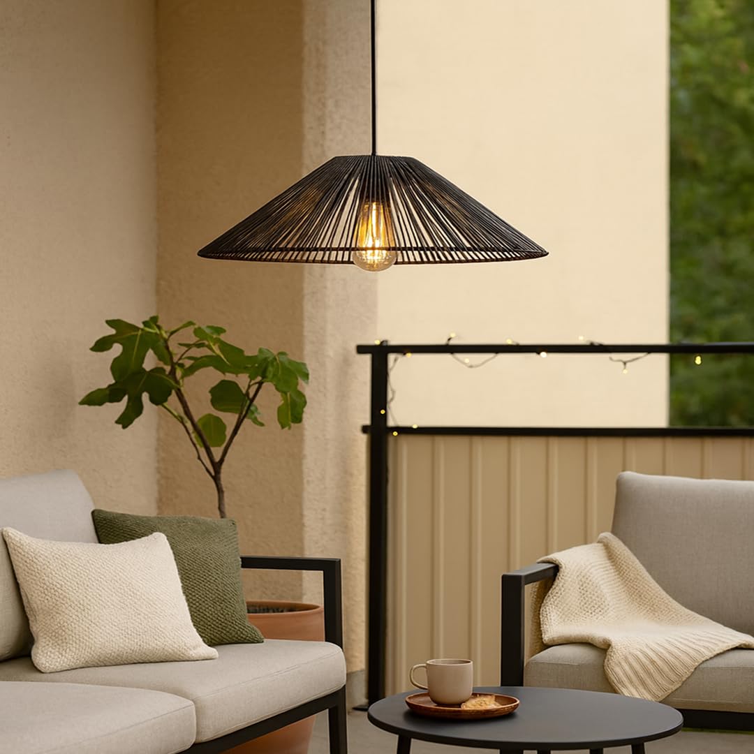 Star Trading Rattan Lampenschirm Outdoor E27 Schwarz – 58 cm
