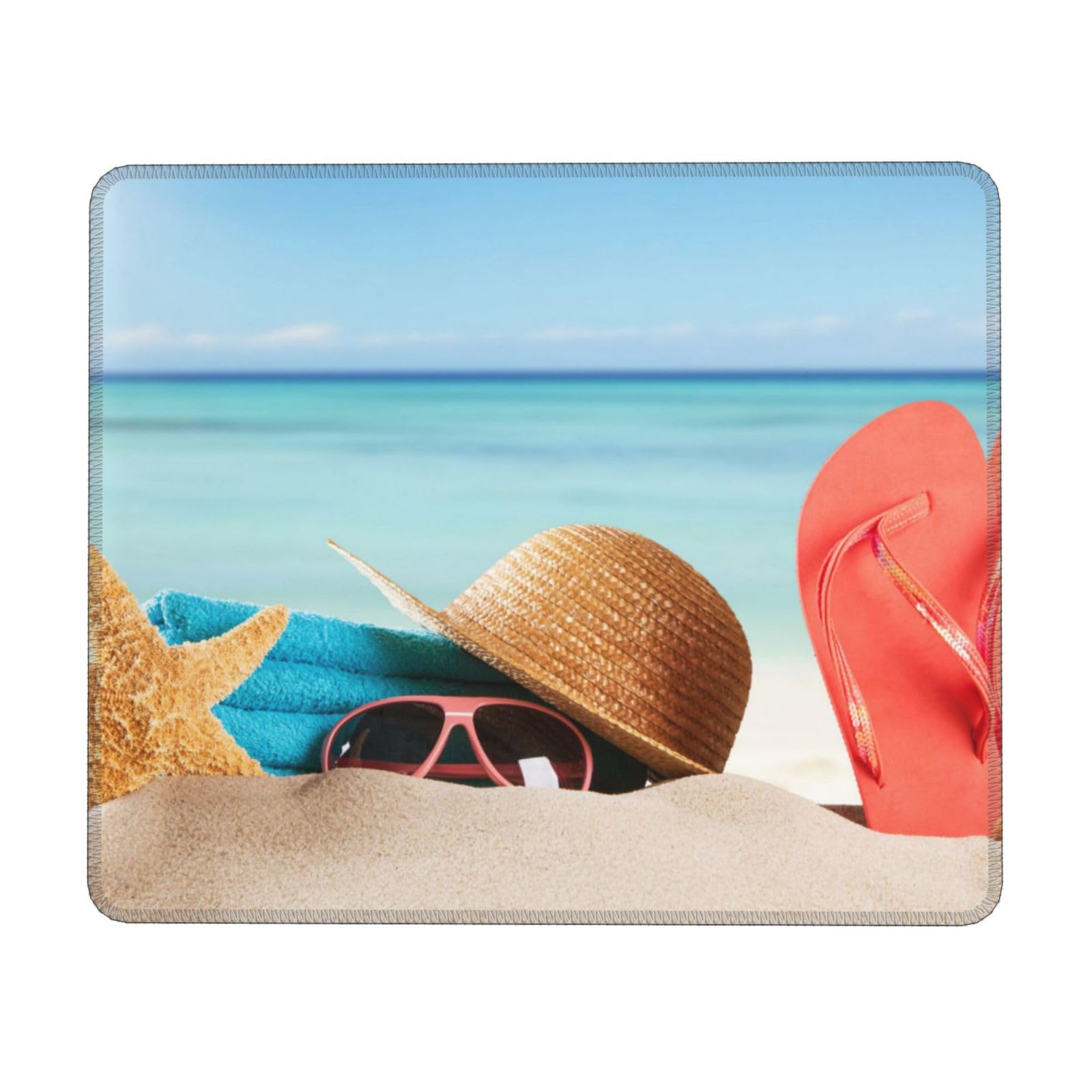 Tappetino Per Mouse A Tema Spiaggia 30x25 Cm - Con Bordi Cuciti E Base Antiscivolo - Auhoahsil - 3