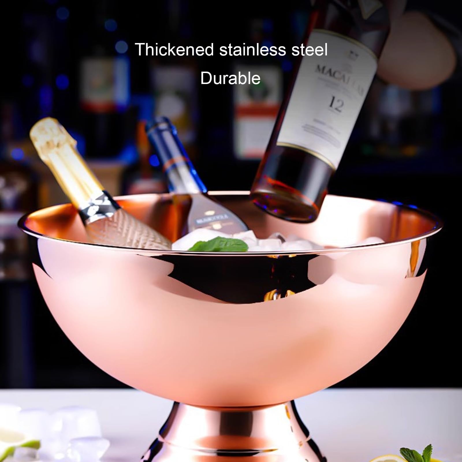 Cubitera Aislada de Acero Inoxidable, Cubeta para Champán para Cubitos de Hielo y Botellas De Vino, 39cm x 25cm(Rose Gold)