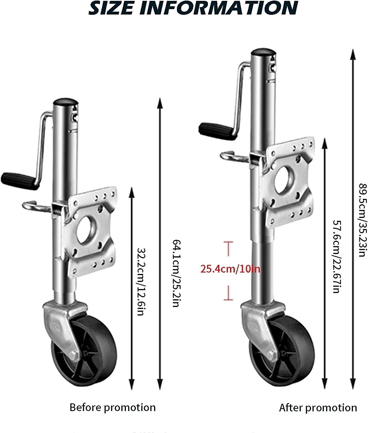 Jack with Wheels Boat Trailer Jack with 6-Inch Wheel, Swivel Trailer Jack Wheel 1200 Lbs Capacity. 10 Inches Vertical Travel,for Rv Automotive