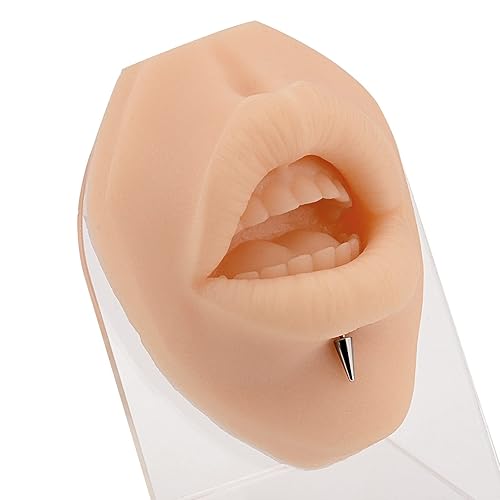 Miniatura 4 de SimCoach Modelo de perforación de labios de silicona suave con soporte acrílico, partes del cuerpo de práctica de piercing, modelo de labios para