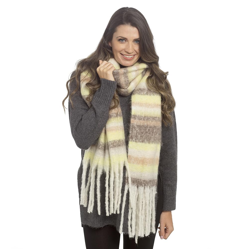 Undercover Ladies Stripe Brushed Blanket Scarf GL1263 Yellow Stripe