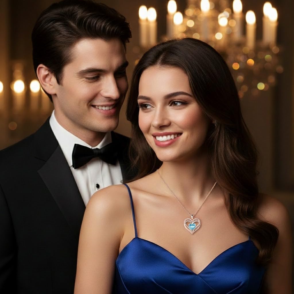 Birthstone Heart Necklace for Women, S925 Sterling Silver Rose Gold Pendant, Jewelry Gift for Wife, Girlfriend, Mom, Daughter, Anniversary Birthday Valentine’s Day - Image 2