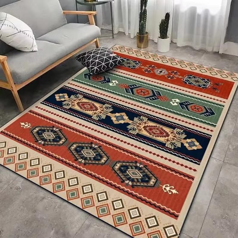Alfombra bohemia de 90x140 cm lavable y antideslizante para el salón