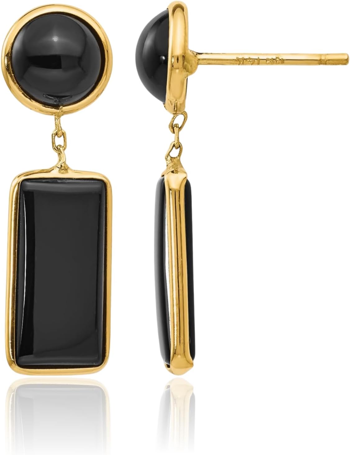 IceCarats 14K Solid Yellow Gold Black Onyx Medium Drop Earrings 25mm 1 inch Prong Set, Butterfly Back For Her