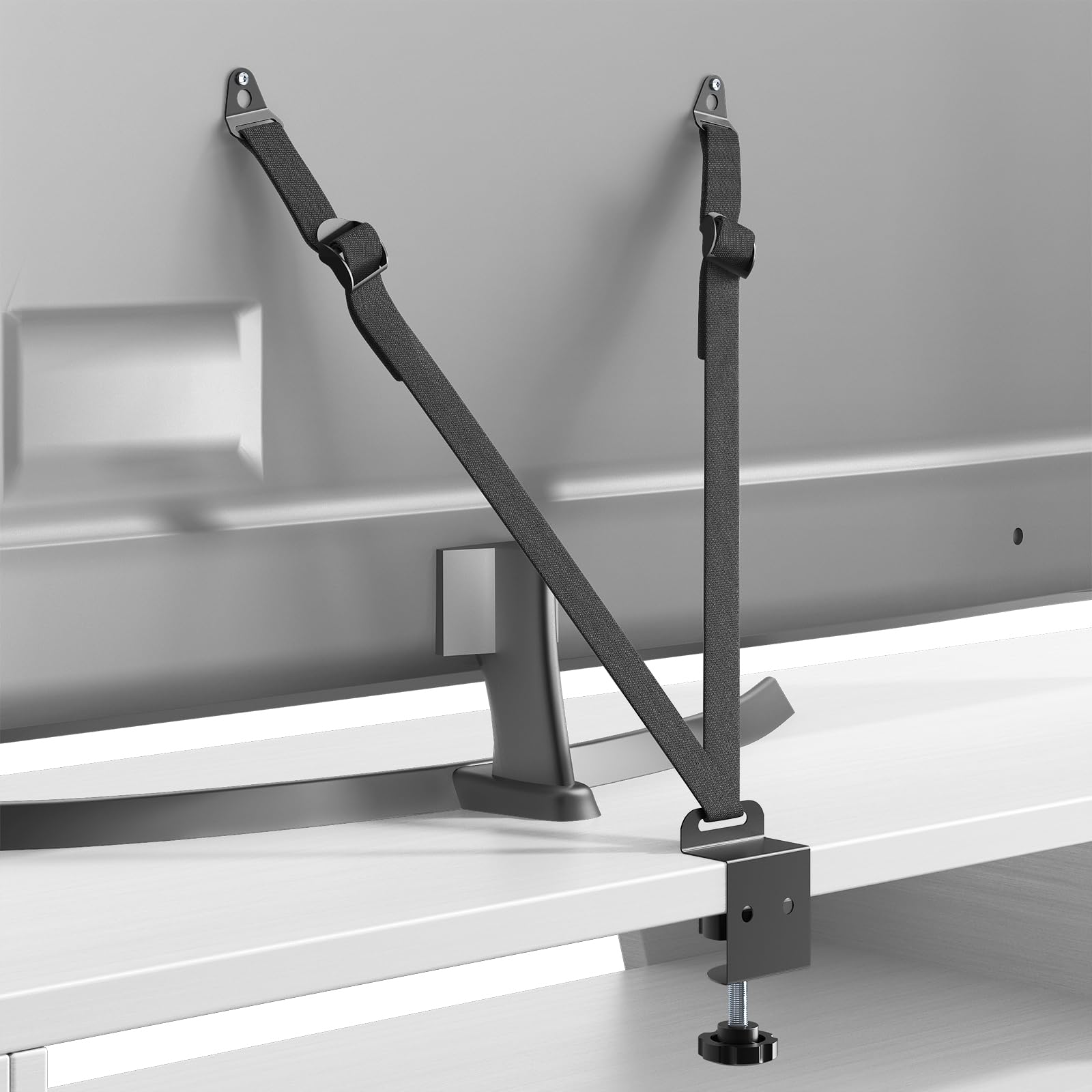 PUTORSEN TV Kippsicherung, Möbel Gurte Kindersicherheit, Einstellbar Kippsicherung Fernseher und Punch-Free Klemme für Baby Proofing, VESA Montage, Metallverbinder, schwarz