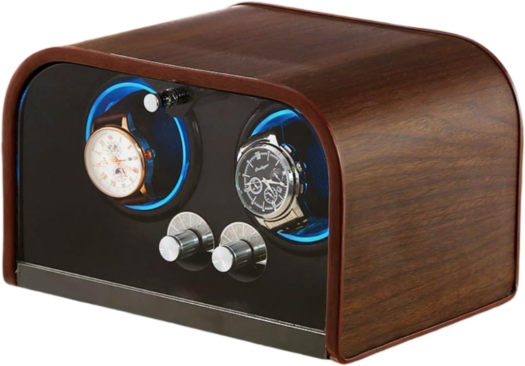 Dual-Position Automatic Watch Winder with Japanese Silent Motor Featuring Start/Stop Function, Four Modes, Dual Power AC or 2*AA Battery (not Included), Watch Winders Box for Rolex, Omega, Breitling