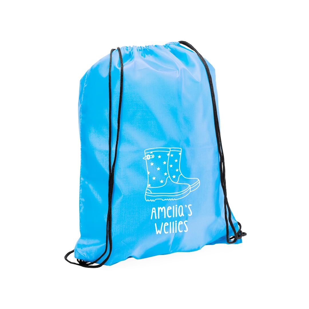 eBuyGB Personalised Welly Boot Bag, Kids Unisex Drawstring Bag for Wellies Boot Backpack, Girls Boys Rucksack, Children's Welly Bag (Light Blue) โ image 1