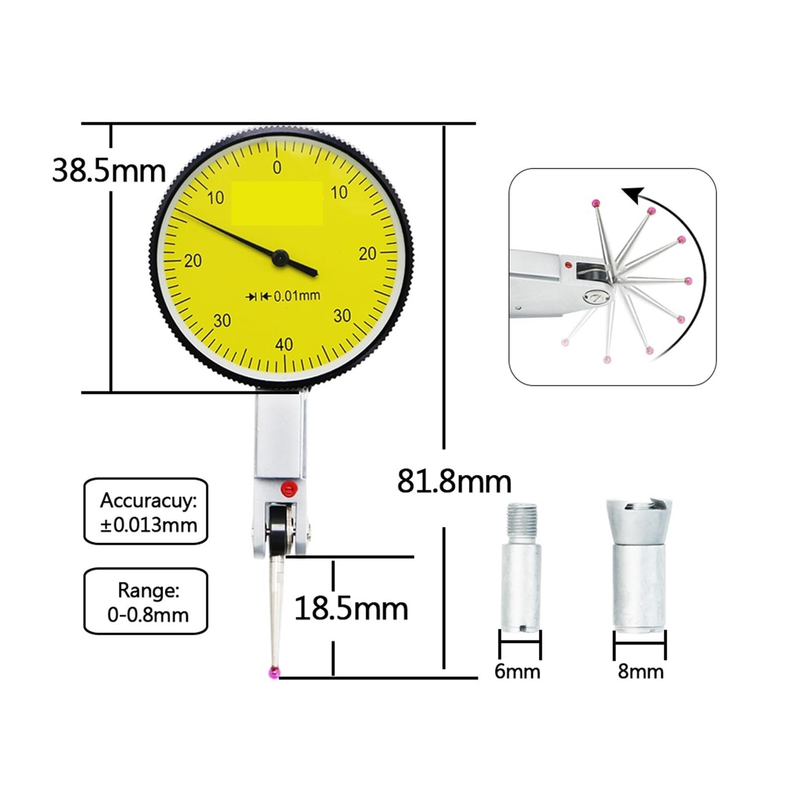 Measuring Tool 0-0.8mm Lever Good Quality High Accuracy Precision Dial Test Indicator Measuring Tool Leverage Dial Gauge High Resolution