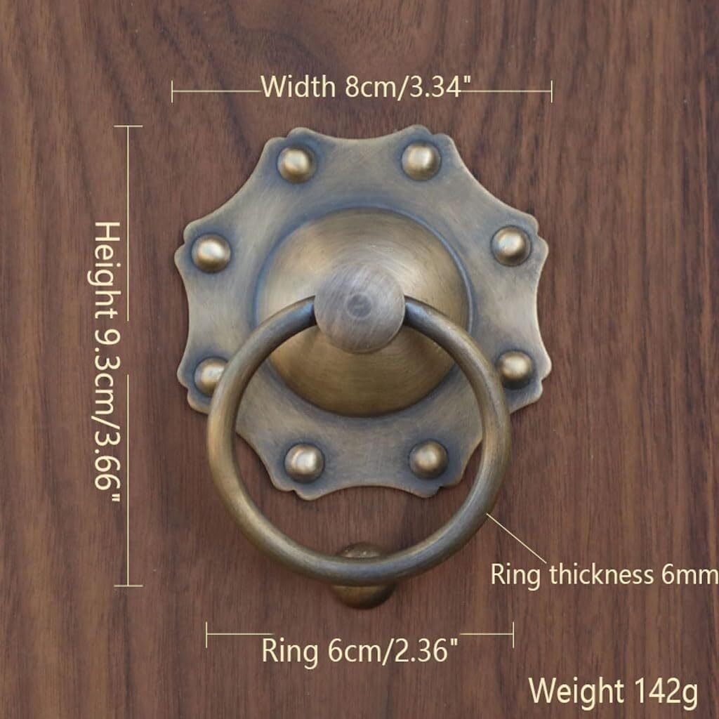 Screws Antique Copper Door Knock Classical Door Knock for Garden Wooden House Door Ring Knocker(A,Ring 6cm)