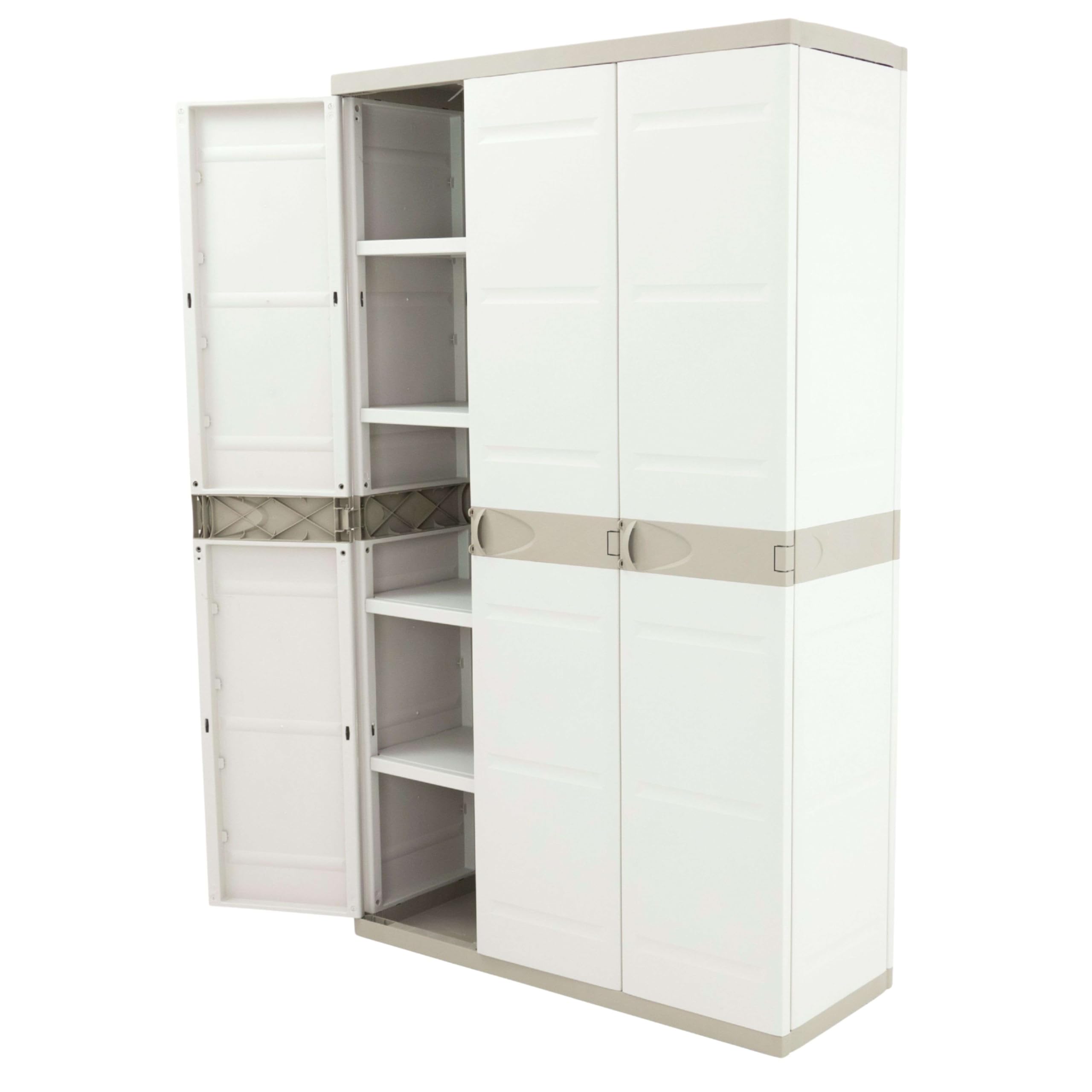 Miroytengo Armario de Jardín 3 Puertas Titanium, Armario de Resina 4 Estantes Regulables Beige 105x176x41 cm