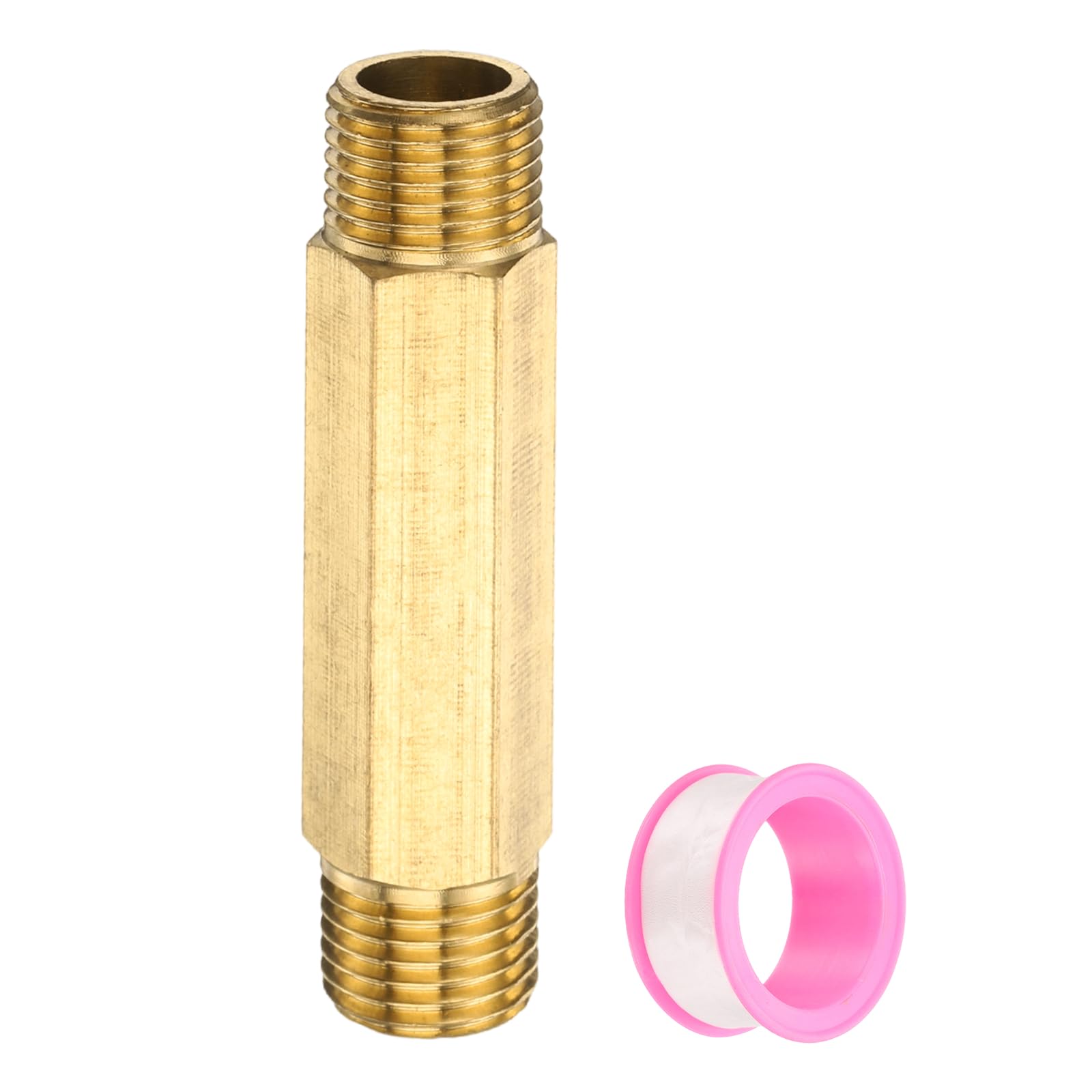 2 Pack 1/4" g Male x 1/4" g Male Brass Pipe Fittings, Nipple Brass Fitting Adapter Extension Pipe Fittings Connection with Tape 2.4 Inch / 60mm Length