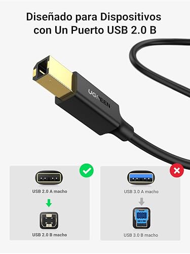 UGREEN Cable Impresora USB para Epson, Cable Impresora Largo USB 2.0 Tipo A  a Tipo B para Impresora Brother/Canon/Lexmark, Escáner, Disco Duro, DAC,  Fotografía, Amplificador(1.5 Metros) : Amazon.es: Informática