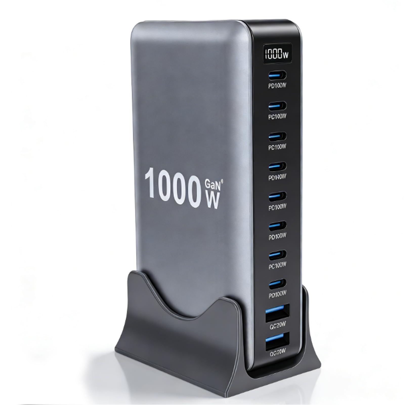 LICAEVEY Stacja ładująca GaN III Pro USB C 1000 W, 10 PortóW z Szybkim ładowaniem PD PPS 140 W, Koncentrator ładowarki Biurkowej do Wielu Laptopów, Tabletów, Smartfonów i urządzeń do (wtyczka UE)