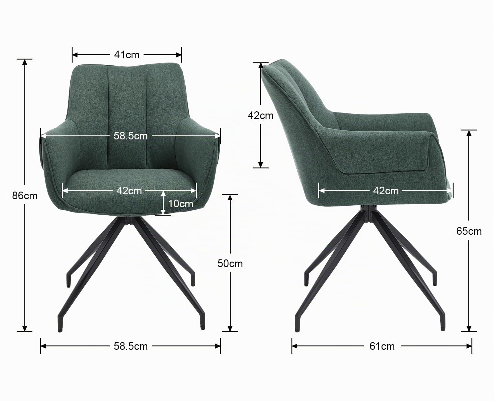 chairus Lot de 4 Chaises de Salle à Manger Pivotantes, Chaise de Cuisine en Lin, Fauteuil Pivotante à 360° pour Bureau Salon Chambre, Vert-4
