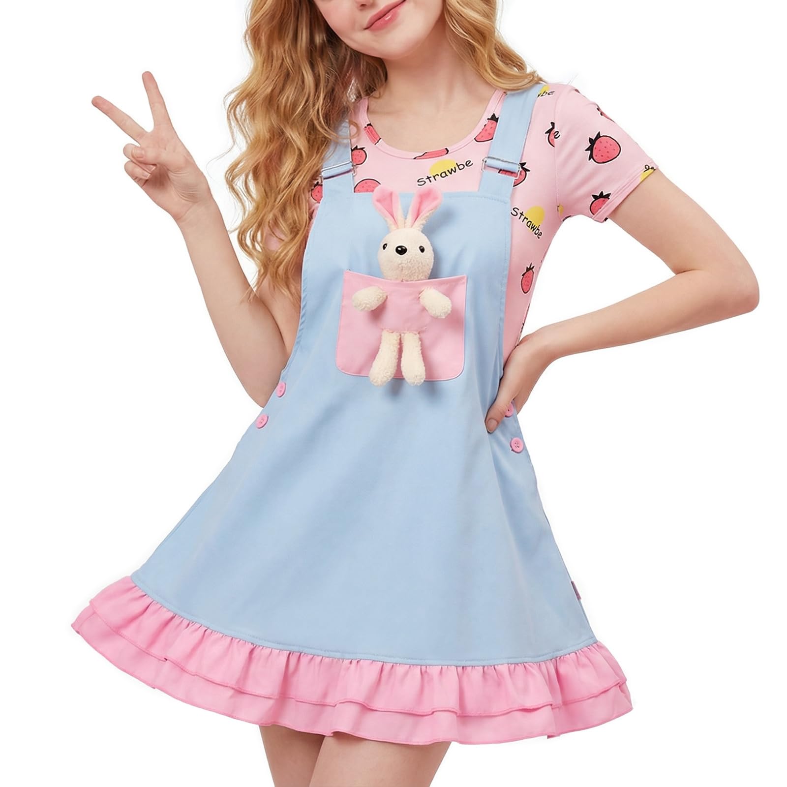 CutiePlusU Women Dungaree Dress Casual Summer Cosplay Costume Outfit 3XL