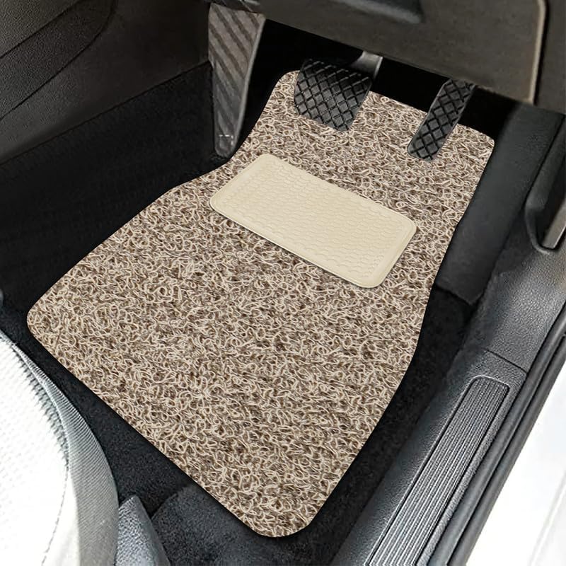 Image of FAM Enterprises Curly Car Floor Mat Compatible for Honda BRIO||Curly /Noodle Car Mat Dust & Liquid Trapping with Heel Pad||Set of 5 ||Color-Coffee & Beige