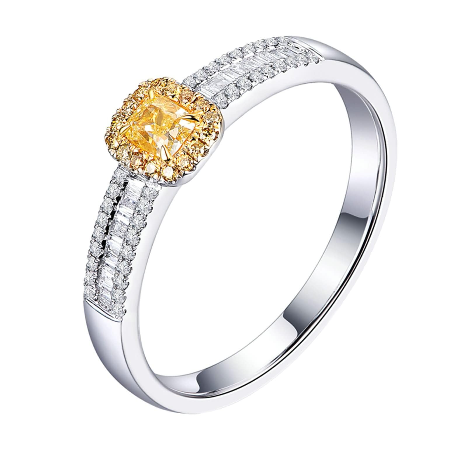 Anillo Compromiso 9K / 14K / 18K Oro Blanco Mujer, 4 Garras Cuadrado con Diamante de 0,2ct, Anillo de Compromiso Mujer Plata Amarillo