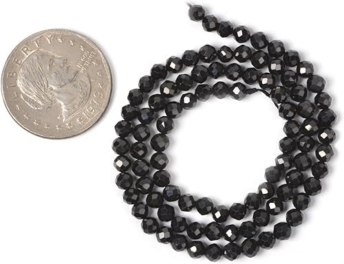 Miniatura 2 de Cuentas redondas facetadas de espinela negra natural de 0.157 in sueltas de 16 pulgadas para cuentas de fabricación de joyas