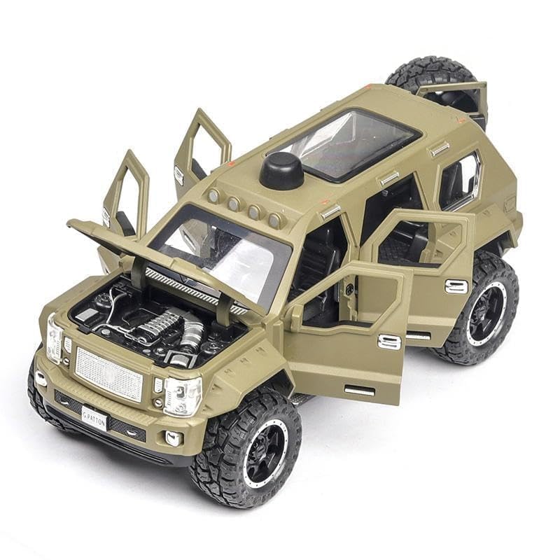 Image of Kids Model 1:24 Pattong Die Cast Metal Car Pull Back Action Opening Doors with Realistic Engine Sound Lights Toy Car Gift for Boys - Yellow
