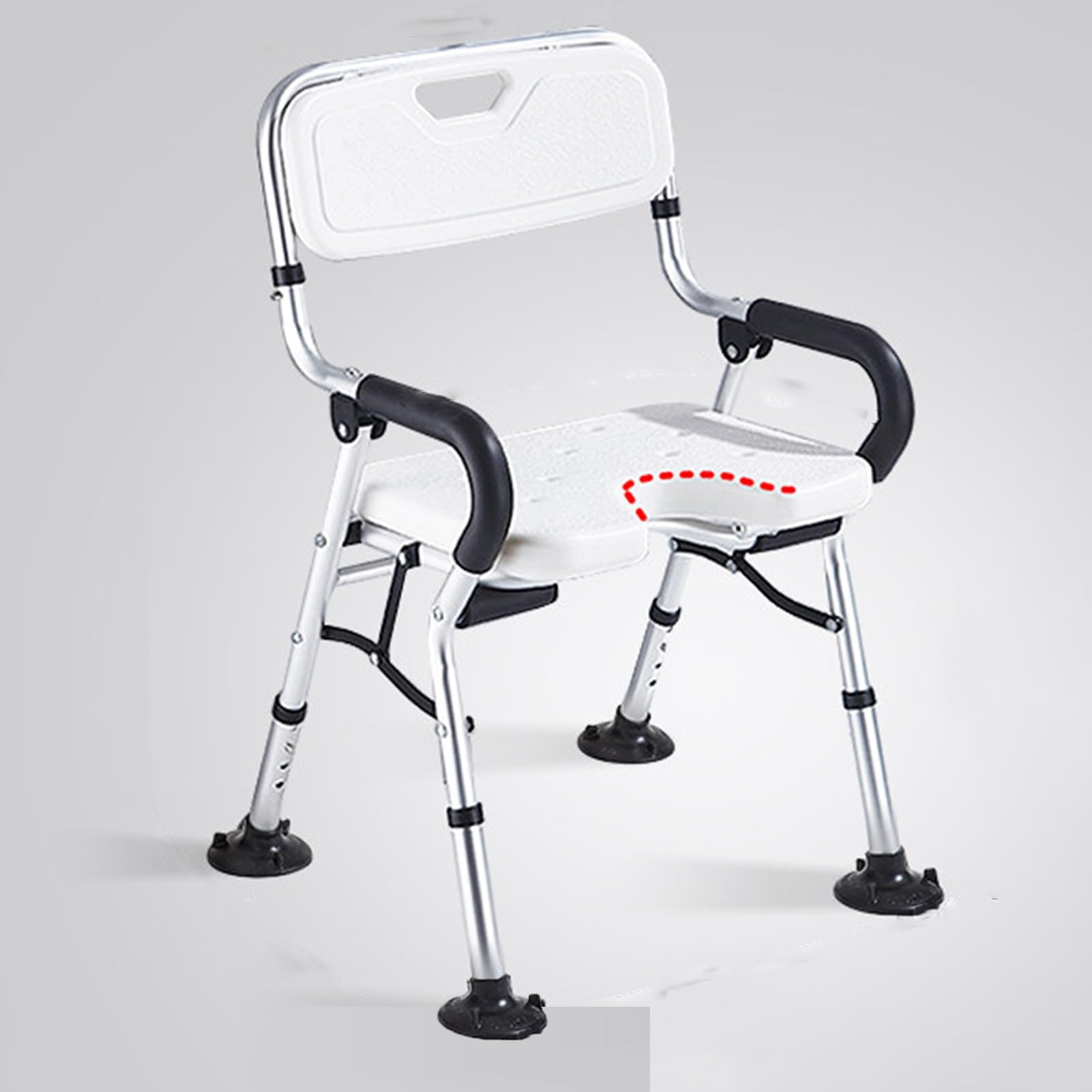 Silla de ducha acolchada y regulable en altura, asiento ergonómico para bañera con respaldo y reposabrazos, capacidad de carga de hasta 200 kg, para personas mayores (versión 1)