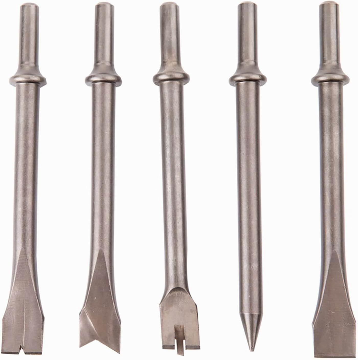 5-Piece Air Chisel Set, 0.401-in Shank, Hardened Alloy Steel, Variety of Chisel Heads for Multiple Applications