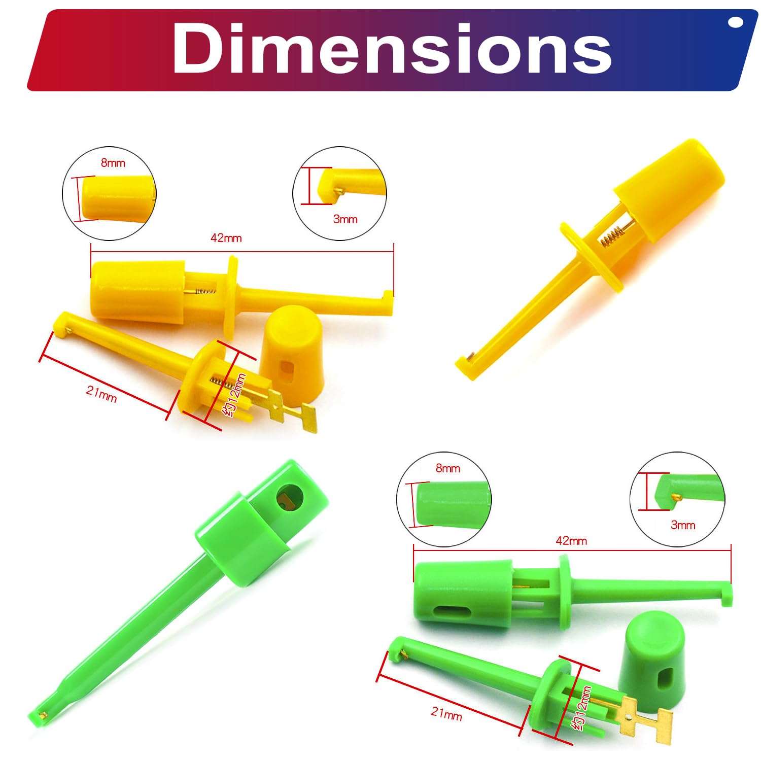 PCB Test Point & Test Hook Clip Assorted Kit, Black/Red/Green/Blue/Yellow Test Point Pin & Test Hooks Clips Spring Hook Clip PCB Board Breadboard Kit (PCB-Test-Kit)