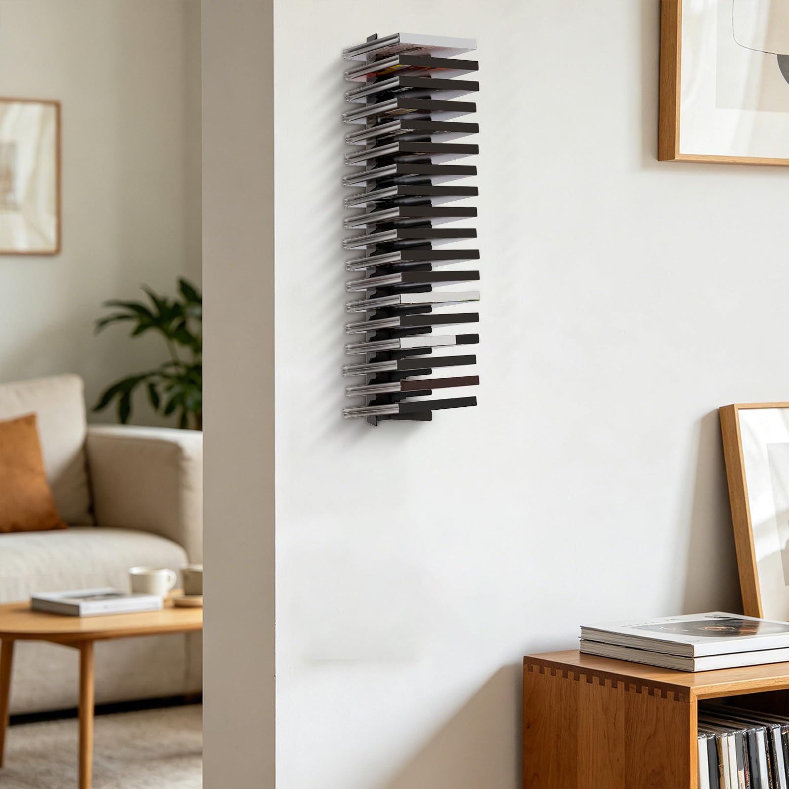Toyvian Scaffale da Parete e Design Inclinato per Custodie CD in Acciaio al Carbonio Nero, Supporto Stabile Copertura Frontale Trasparente per Camere e Soggiorni