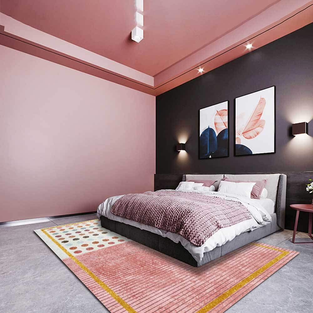 Tappeto soffice 120x160cm tapis de salon rose et gris à pois avec cadre doré