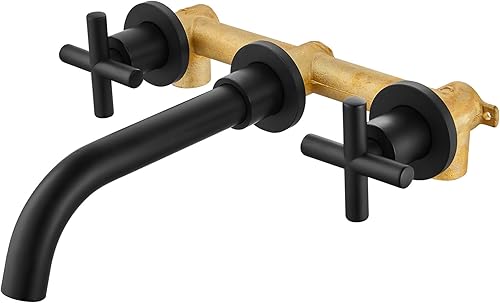 Airuida Grifo de baño de montaje en pared negro mate, latón macizo, grifo de fregadero de baño montado en la pared, grifo giratorio 360 con doble
