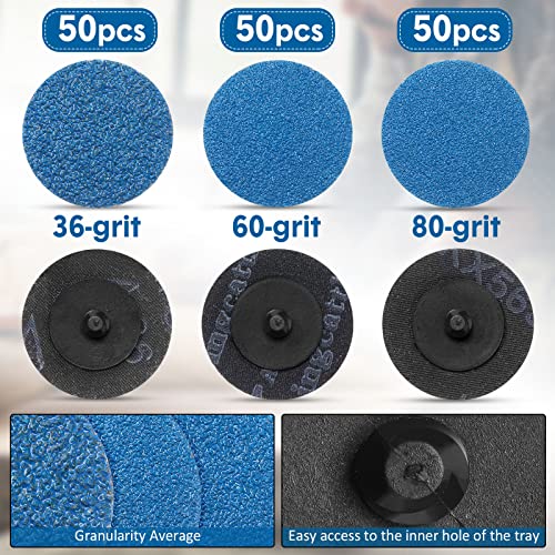 Image of Nuenen 150 Pcs Sanding Discs Die Grinder Sanding 36 /60 /80 Grit 2 Inch Grinding Disc for Surface Finish Grind Polish Burr Rust Paint Removal Use with Die Grinder