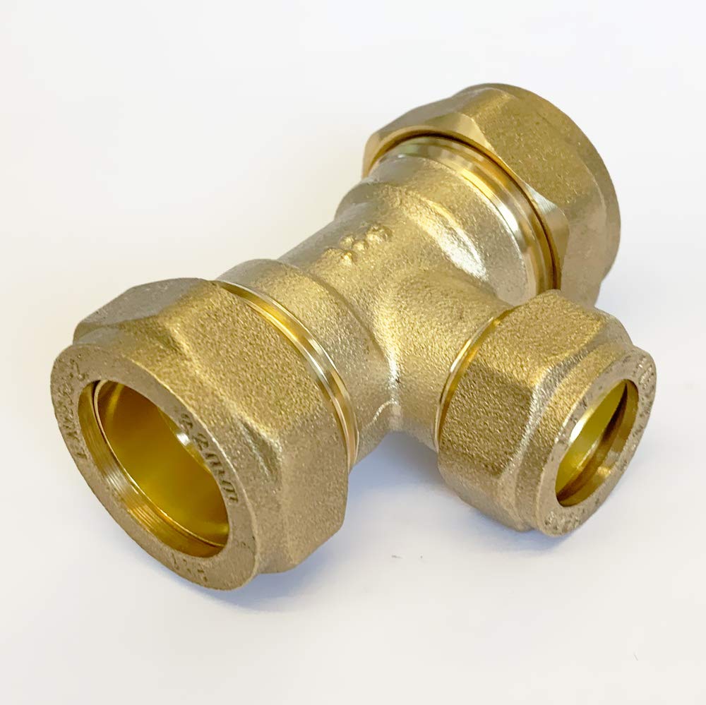 Reducing Tee 22mm x 22mm x 15mm Compression WRAS Approved Heavy Pattern Embrass