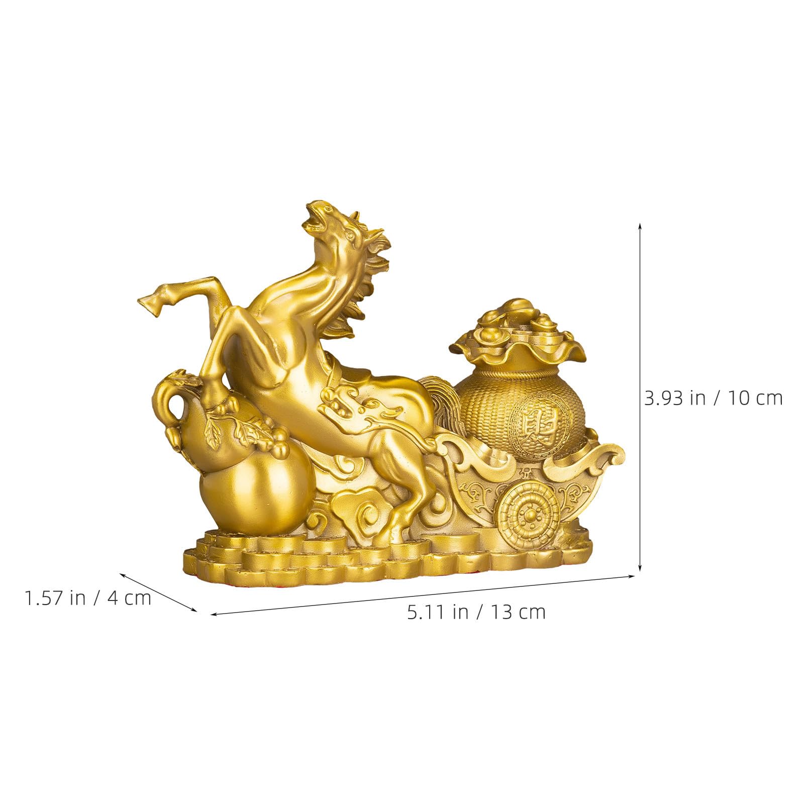 Tofficu Pferdefigur aus Messing mit Wagen, 13x10x4cm, Gold