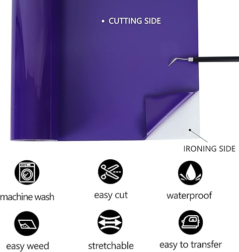 Miniatura 3 de Vinilo HTV - Vinilo de transferencia de calor de 12 pulgadas x 35 pies, vinilo morado para planchar, vinilo adhesivo brillante para Cricut y Cameo,