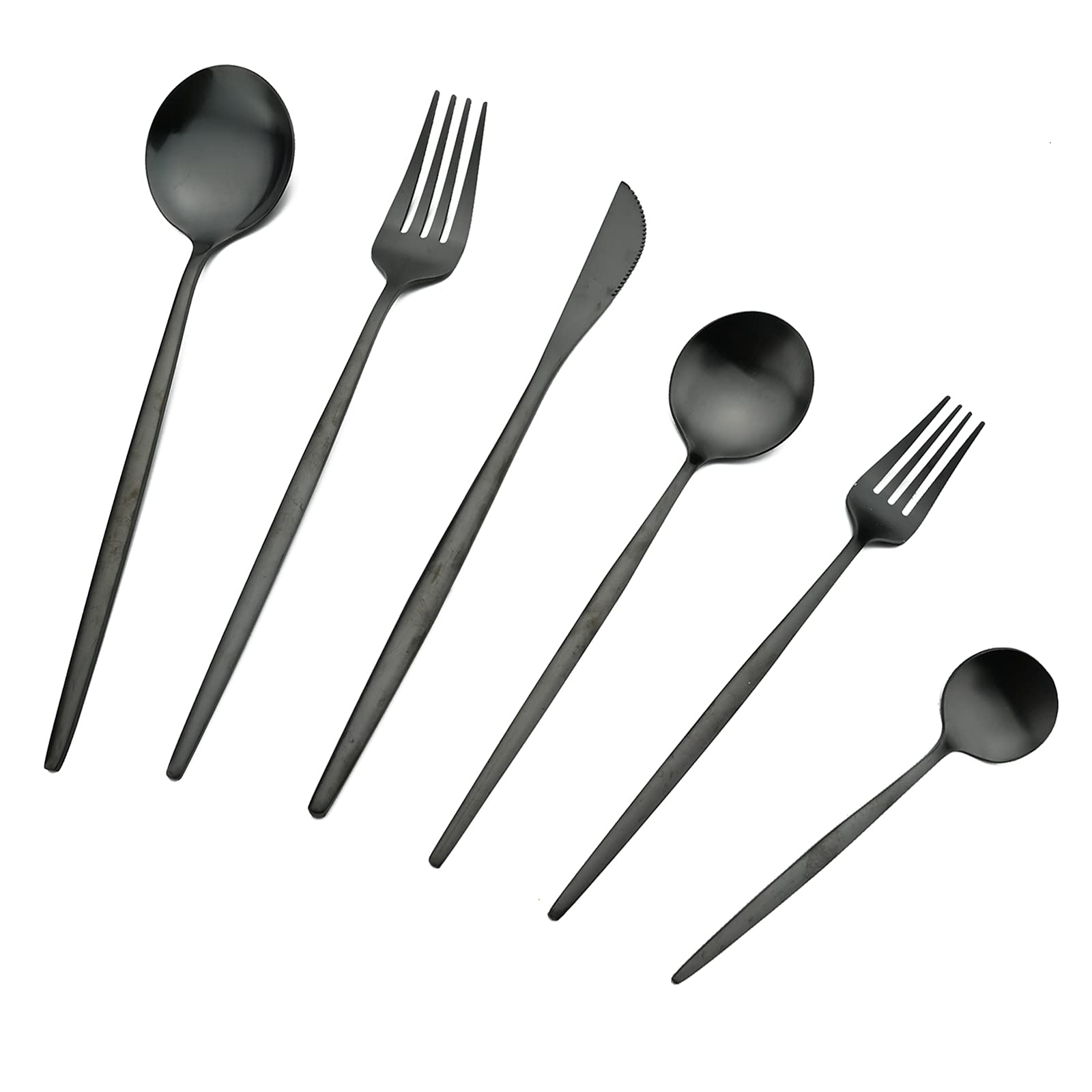 BRIIECMatte Black Silverware Set, Satin Finish 36-Piece Stainless Steel Flatware Set with Flat Handle, Kitchen Utensil Set Service for 6, Include coffee spoon