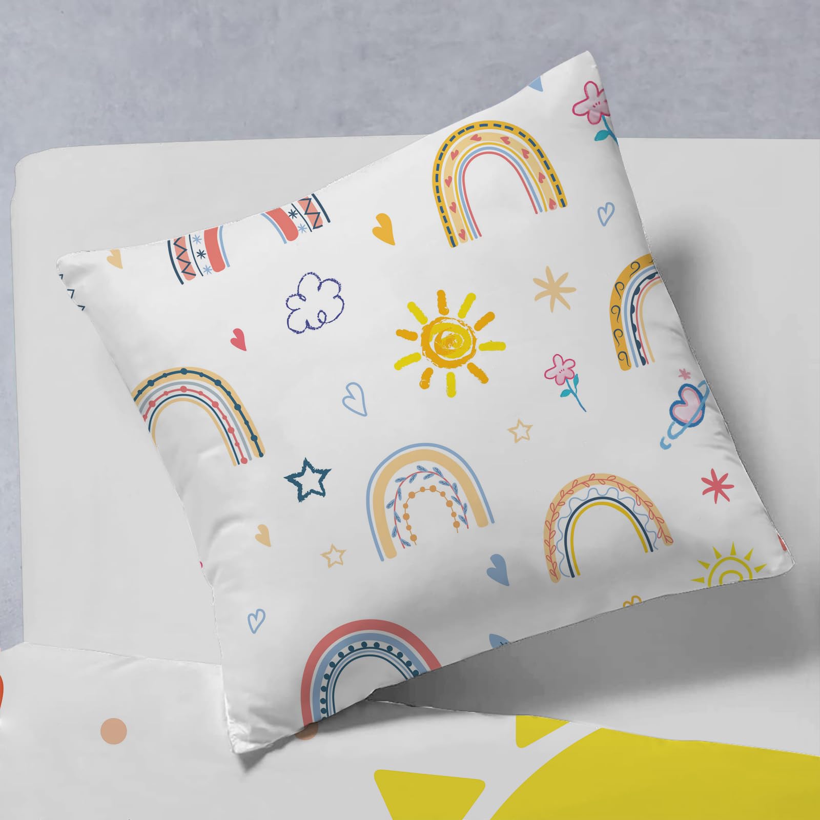 Funda Nórdica Infantil 140x200 Cm - Blanco Con Arcoíris, Nubes Y Lunares - Incluye Funda De Almohada 65x65 Cm