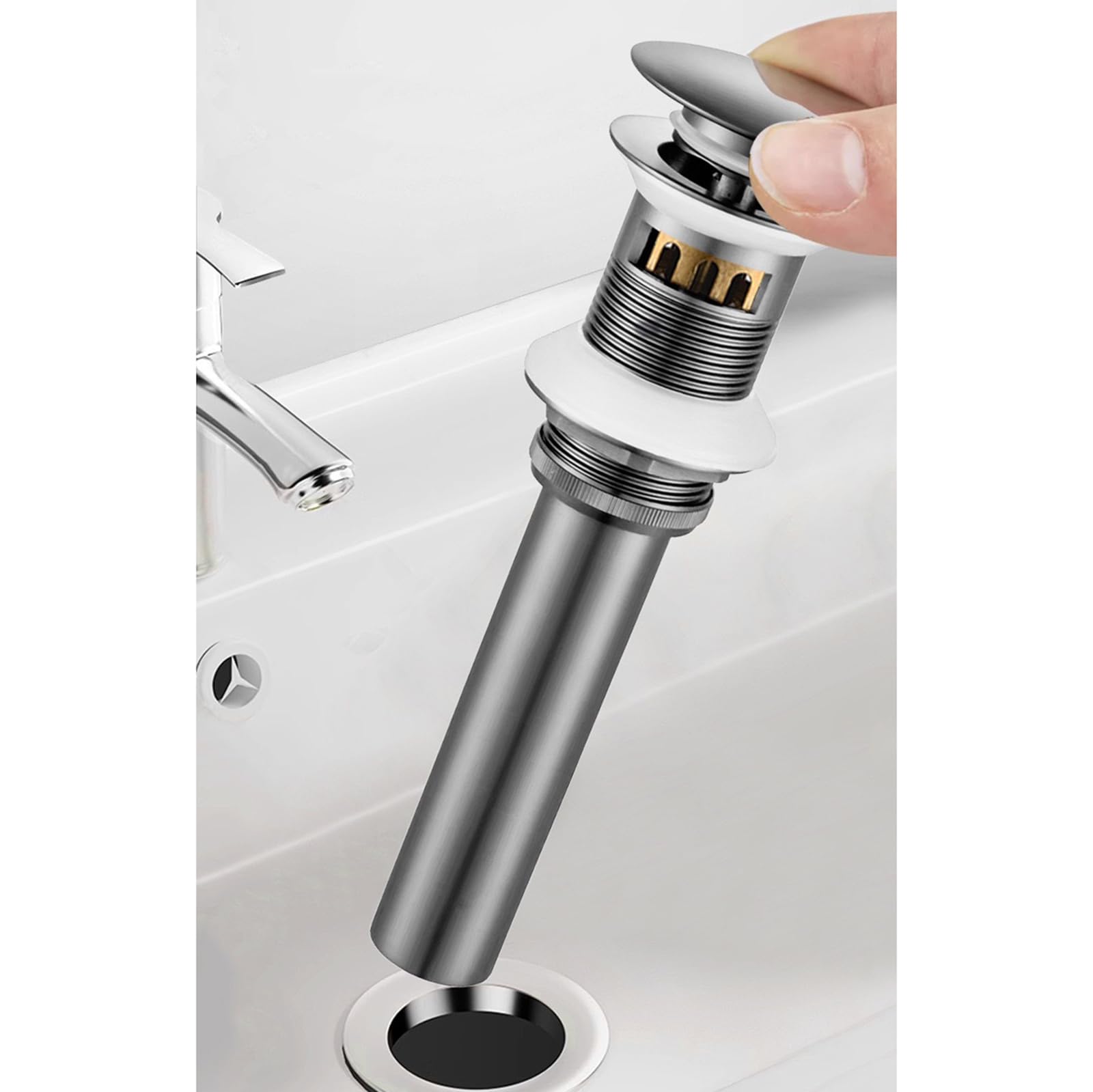 Tubo di scarico del lavandino pop-up Tappo di scarico per lavabo pop-up in ottone Multicolore(Chrome)