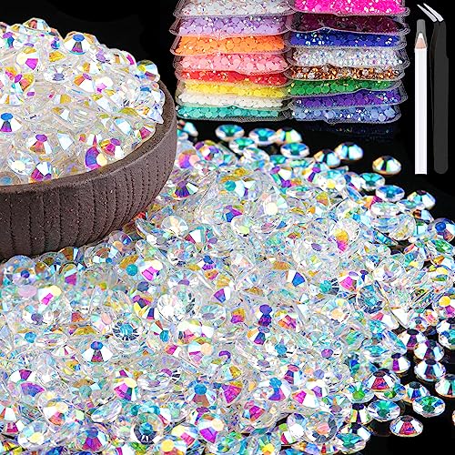 6000pcs 4mm Resin Rhinestones Bulk, Transparent AB Flatback Round Jelly Rhinestones Bedazzling Non Hotfix Crystal Gems Large Quantity Wholesale for DIY Crafts Clothes Tumblers Face Makeup Manicure