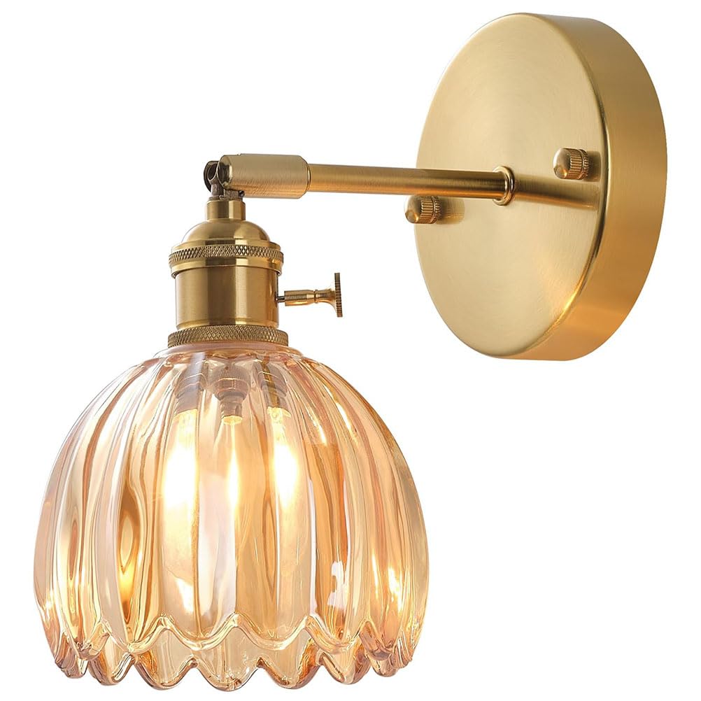 AoLa E27 Vintage Kinkiet wewnętrzny, regulowany w zakresie 180° kinkiet do czytania złoty lamp ścienna z włącznikiem i abażurem w kształcie tulipana lampka nocna do sypialni salonu łazienki