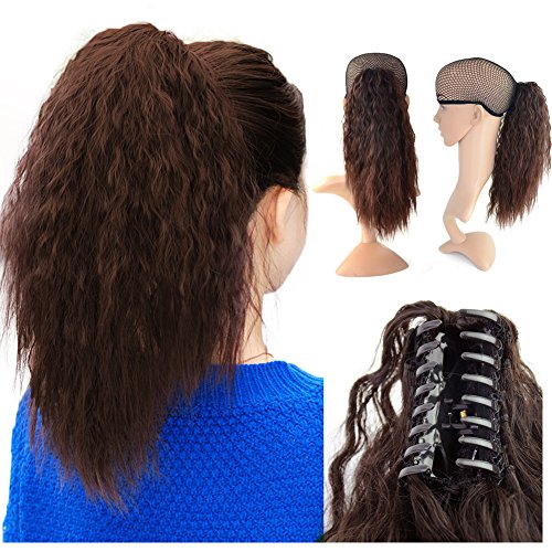 15 inch Kinky Straight Ponytail Extension, Natural Textured Yaki Wavy Claw Clip in Ponytail Extension, Synthetic Hair Hairpieces with Jaw Clip for Women, Dark Brown 15 inch Kinky Straight Ponytail Extension, Natural Textured Yaki Wavy Claw Clip in Ponytail Extension, Synthetic Hair Hairpieces with Jaw Clip for Women, Dark Brown