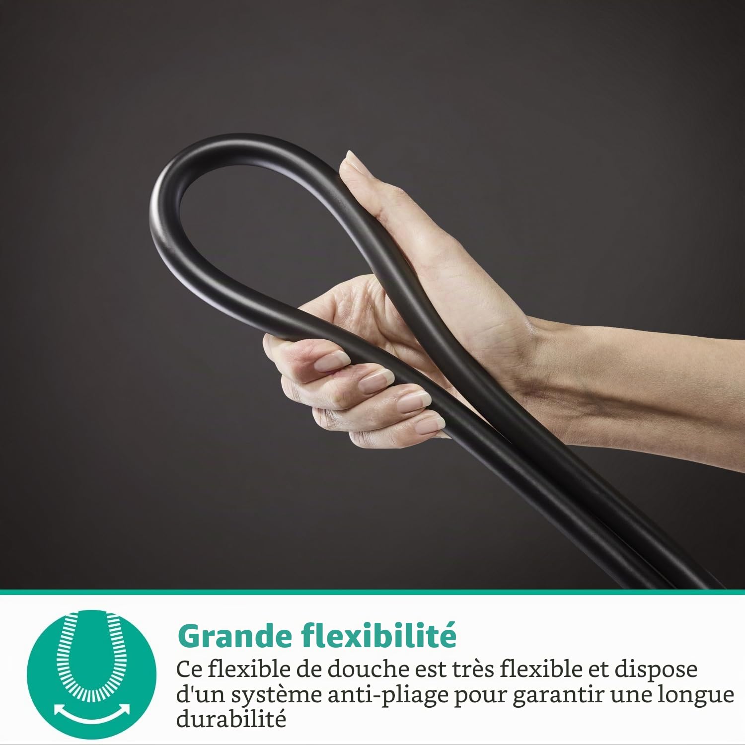 hansgrohe Isiflex Tuyau de douche universel, 1,25 m, avec protection anti-torsion, flexible avec protection anti-torsion et joints d'étanchéité, noir mat