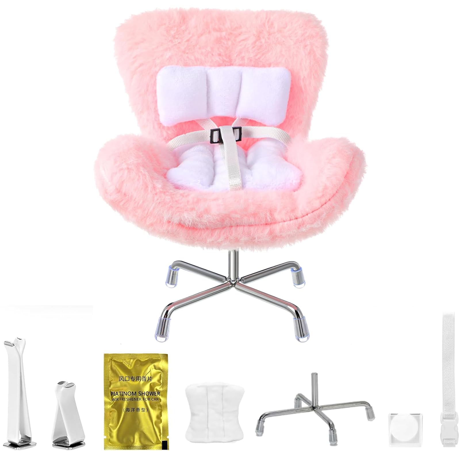 NUJOLI La-bubu Car Seat with Soft Furry Cushion for 10-17cm Dolls, La-bubu Accessories, Car Air Vent Decor, Includes Seat Leg for Desktop Display