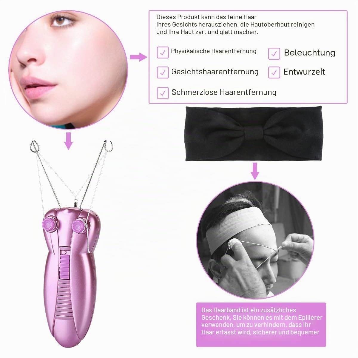 WAYCOM Damen Gesichts-Haar-Entferner Elektrische Frauen-Sch?nheit Epilierer Gesichts-Threading Haarentfernung Rasierer Gesicht Massager Pull Faces Delicate Device Depilation