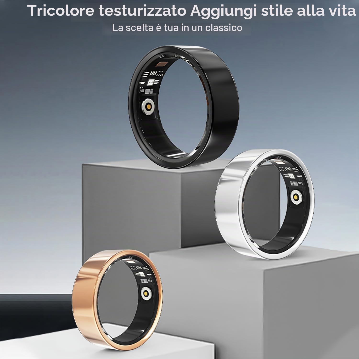 LONGLU Anello intelligente per uomo e donna, con frequenza cardiaca, ossigeno nel sangue, sonno/sport, IP68, impermeabile, per iPhone e Android (Nero, 11)