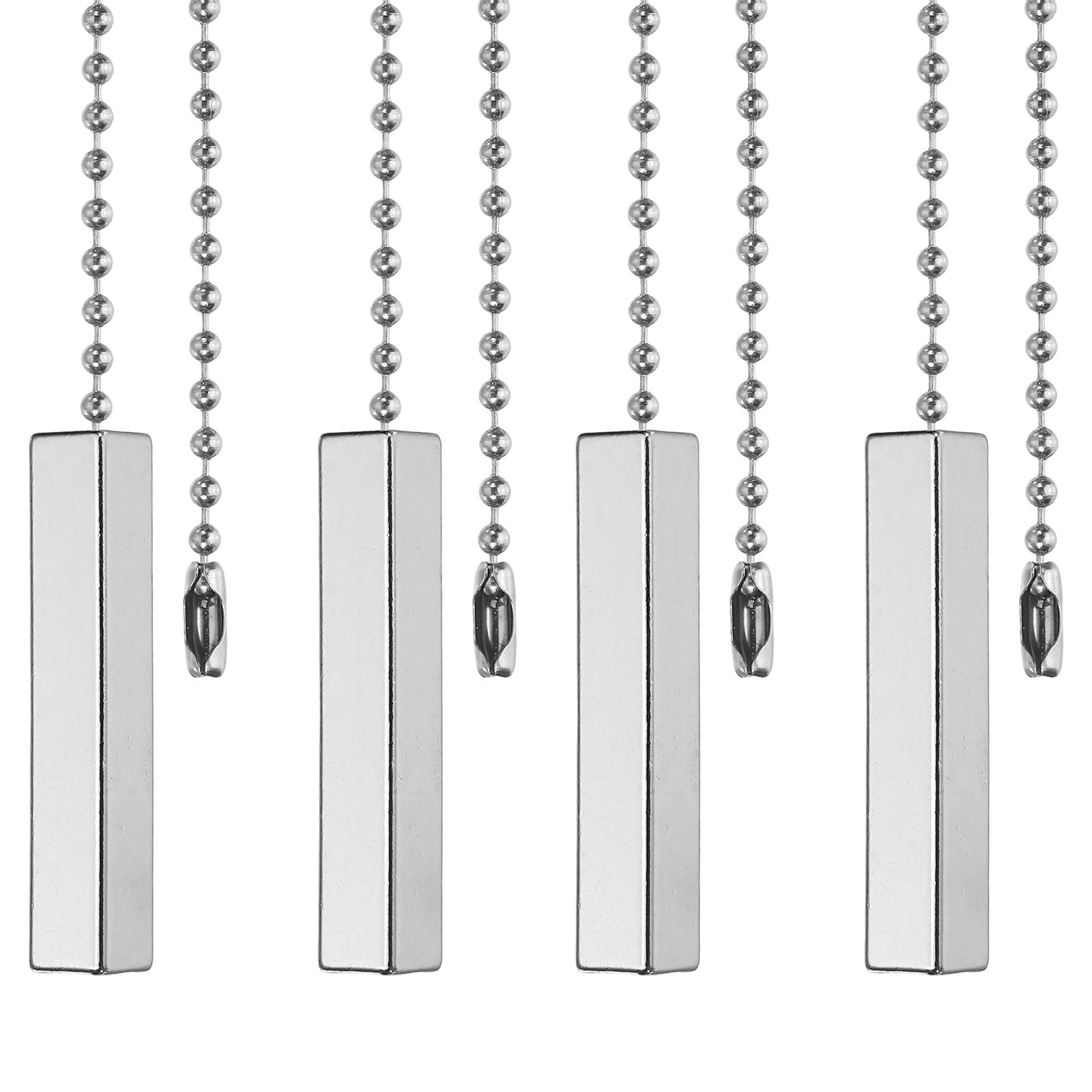 PATIKIL 4Pcs Ceiling Fan Pull Chain, 13.4" Alloy Lamp Chains Extender with Square Pendant, Lighting Decorative Extension Ornament for Fan Light Chandelier Pulling Switch, Silver Tone